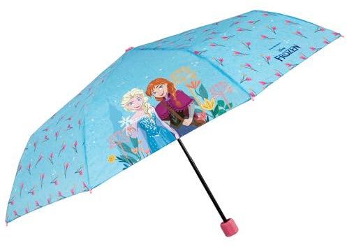PERLETTI Regenschirm Taschenschirm die Eiskönigin II Kleine Mädchen - Disney Frozen 2 Kinderschirm mit Elsa Anna Olaf - Reise Mini Kinder Schirm Klein Kind 7+ Jahre - Durchmesser 91 cm