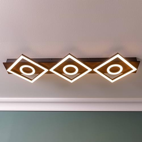 Lightbox LED Deckenlampe mit 3 Stufen Dimmer & eckigen LED-Profil - Nature Deckenleuchte - 7 x 88 x 28 cm - 36 W, 3900 lm, 3000 K - aus Metall/Holz/Kunststoff - in Dunkelbraun/Matt Schwarz