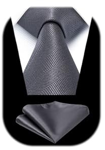 HISDERN Krawatten für Herren Grau Hochzeit Krawatte mit Einstecktuch Set Formal Klassische Taschentuch Elegante Business Party