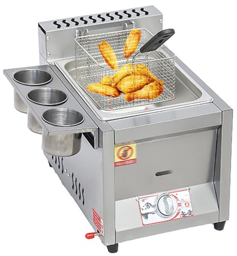 Deep Fryer a Gas, Professionale da Banco in Acciaio Inossidabile con Cestelli Per Friggitrice Per Cucina Da Ristoran, 8L