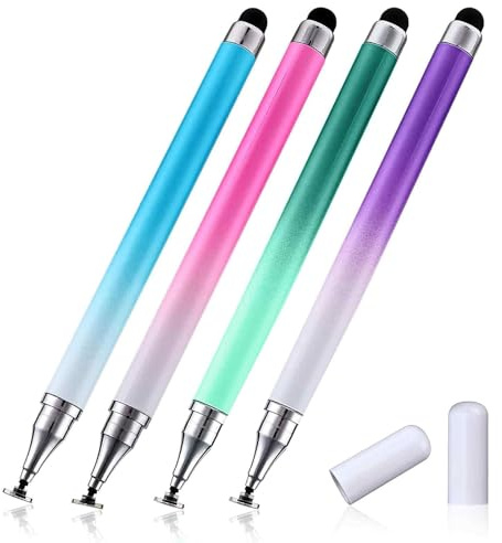AFCJLTO 4pcs Lápiz capacitivo 2 en 1 para pantallas táctiles, capacitivos de alta sensibilidad disco punta de silicona de precisión,Ideal para dibujar y escribir con tu dispositivo móvil