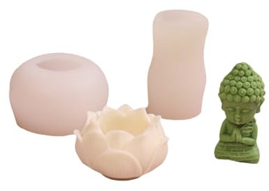 Kerzen Gießform Silikonform Für Aromatherapie-Kerzen, Tathagata-Buddha, Lotus-Basis, 2 Stück, Weiß