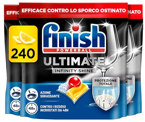 Finish Ultimate Infinity Shine Citrus Spülmaschinentabs – Geschirrspültabs für Tiefenreinigung, Fettlösekraft und Glanz mit Schutzschild – 80 Finish Caps (Packung mit 3)