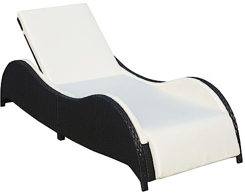 Sufrk Sonnenliege mit Polsterauflage Poly Rattan Schwarz Sonnenliege Klappbar Holz Gartenliege