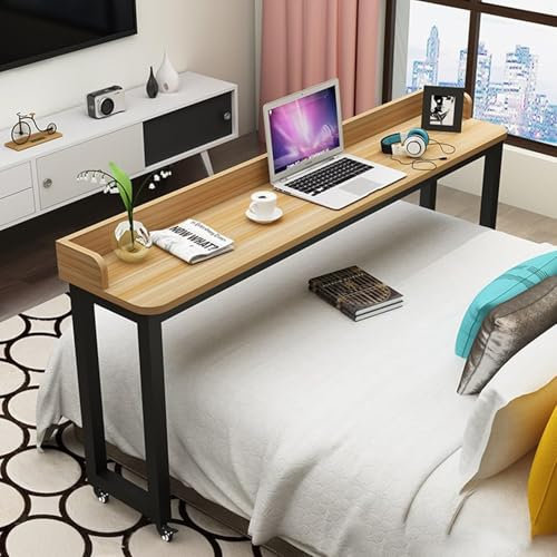 MESCXTY Überbetttisch mit 360° Feststellrädern,Steharbeitsplatz-Laptopwagen,Mobiler Überbettschreibtisch-Esstisch für Zuhause,Krankenhaus(67x16x31inch, Oak)