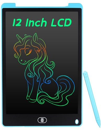 Coolzon Tavoletta Grafica LCD Scrittura Colorato 12 Pollice, Elettronica Lavagna Cancellabile da Disegno con Penna, Portatile Lavagnetta per Bambini Digitale Ewriter con Pulsante Elimina, Azzurro