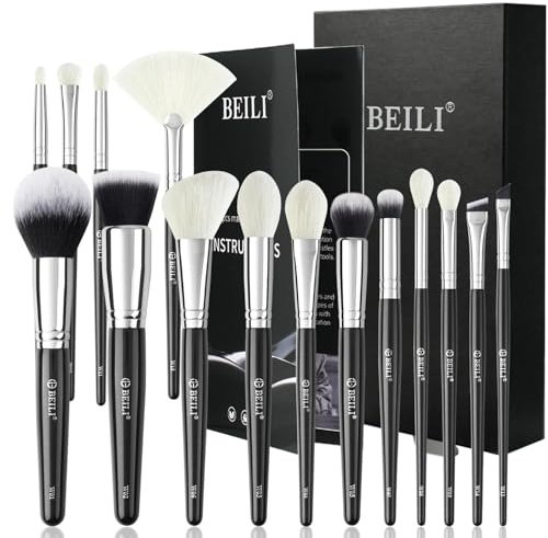 BEILI Pinceaux Maquillages 15pcs Set Pinceaux Maquillages Professionnels Pinceau pour Fond de Teint Poudre, Correcteur, Sourcils, Fard à Paupières, Contour, Eyeliner, Estompeur Yeux Brosse