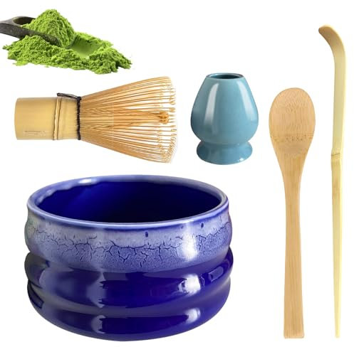 Taakige Matcha Kit,Te Matcha Kit de 5 Piezas,Matcha Set con Batidor Te Matcha, Cuenco Te Matcha, Cuchara Te Matcha, Soporte de Batidor de Cerámica, Accesorios para Matcha