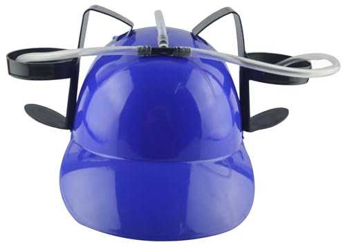 Beer Hat Drinking Hat Fun Drink Hat Safe Plsatic Drinking Helmet with Can Holder and Straw, Funny Hat Soda Party Football Games Novelty Gift Blue