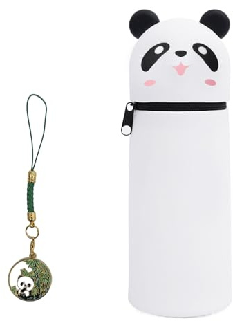 WahYikHo 2 in 1 Weiche Silikontasche Kawaii Federmäppchen, Tischstifthalter, Reißverschluss, Silikon, Stiftetasche Buntstifte Marker niedlicher Schulbedarf, Tier-Stifthalter, Mädchen (Kawaii Panda)