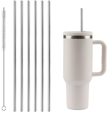 6 Stück Ersatz Edelstahl Strohhalme, Metall Strohhalm 30cm für Stanley Cup | mit 1 Strohbürste, Metallstrohhalme Kompatibel mit Stanley Cup 20/30/40 oz