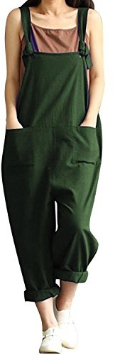 Jacansi Women's Casual Dungarees Overalls Straps Sleeveless Jumpsuits with Pockets Green XL