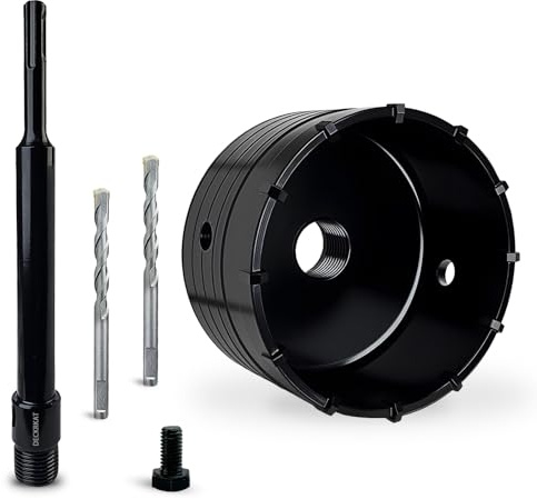 DECKRKAT 4 Concrete Hole Saw Kit,Electroplated Black Quenching Tech,Heavy-Duty Thickened Alloy Teeth,SDS Plus Shank & 2 Center Bits for Concrete,Brick,Stone.