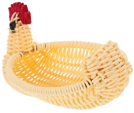 SOLUSTRE Imitation Rattan Chicken Shaped Storage Basket Cute Hand Woven Food Serving Dish for Eggs Fruits Bread Versatile Decorative Basket for Kitchen Home Easter Decor