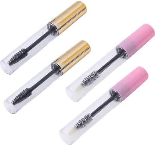 JAZOKA 4 Pcs Empty Mascara Tube and Eyelash Wand Refillable Plastic Mascara Tubes 10ml Eyelash Cream Clear Container Bottle Empty for Castor Oil with Inner Plug Avoid Leaking(2 colors)