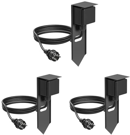 ledscom.de 3 Prises de Jardin en Colonne PIWI avec Piquet de Terre et 2m de câble pour l'extérieur, IP44, 1x, Anthracite