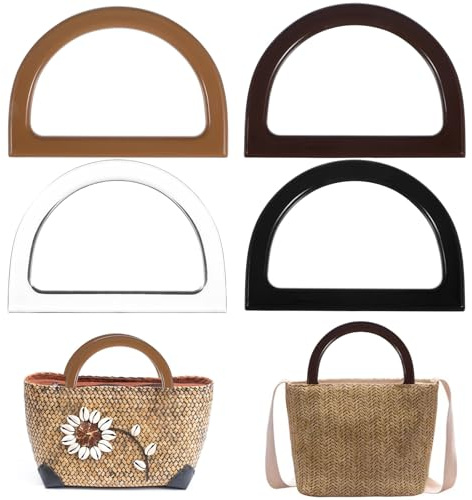 guduling 4 Stück D-Form Handtasche Griff,D-Form Taschengriffe,Taschenhenkel Groß für Strandtasche Handtaschen Stroh Tasche Geldbörse 12x8.5cm DIY Tasche Griff Zubehör