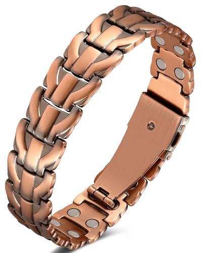 Jeracol 99% pulseras de cobre sólido para hombre, pulsera de cobre con imanes, tamaño ajustable y caja de regalo de joyería