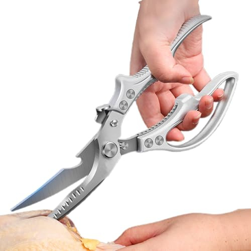 Tijeras de cocina: tijeras de aves de corral y comida de cocina, cuchillo reforzado con cierre de primavera y seguridad integrado, herramientas versátiles para cortar hueso pollo y pavo carne