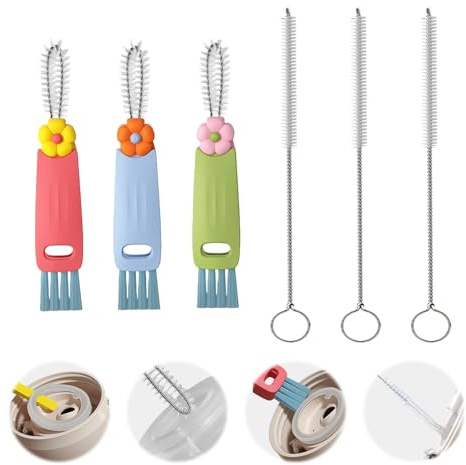 Arvoni 6PCS 3 in 1 Cup Lid Gap Cleaning Brush, Multifunctional Portable Cup Lid Water Bottle Cleaner Kit with 3PCS Straw Brush, Crevice Cleaning Brush for Home, Kitchen, Office