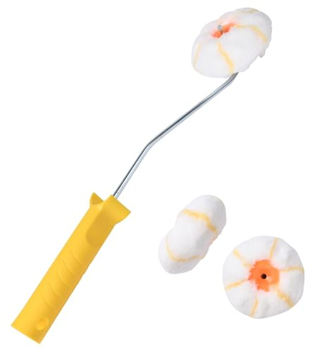 Pumwoy Rullo angolare Ø 10 cm con staffa da 40 cm, rullo angolare per angoli interni, bordi e spazi ristretti, manico ergonomico + 3 rotelle, rullo per bordi angolari, adatto per tutti i tipi di