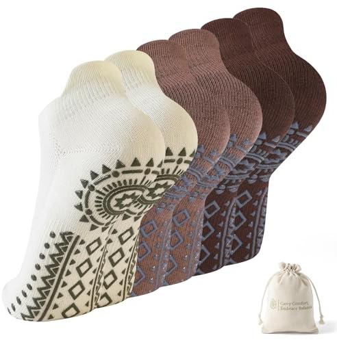 BISOUSOX Pilates strumpor damer anti-halk yoga strumpor med noppen bomull stoppstrumpor damer för fitness balett hemma rutschstrumpor 3 par present för kvinnor gravida mamma, 36-40