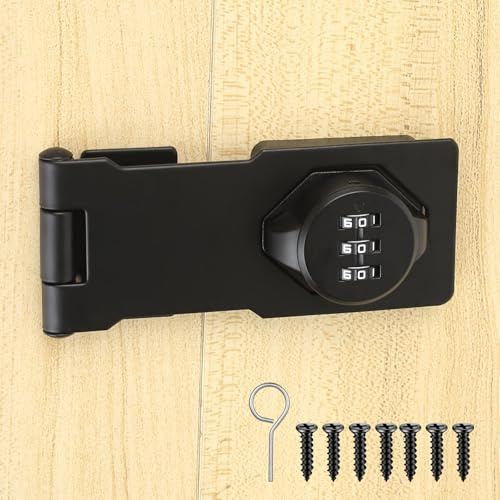 Cabinet Password Hasp Locks Heavy Duty Combination Door Lock, Rotary Hasp Shed Locks Heavy Duty Anti Theft Combination Locking Bolt for Garage Sheds Garden Bathroom Security Barn Door Lock