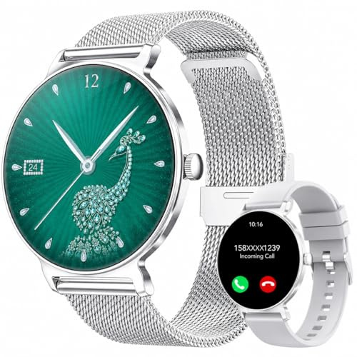 taopodo Reloj Inteligente Mujer, 1.27 Smartwatch Mujer con Llamadas, Monitor de Sueño, Función Femenina, 120+ Modos Deportivos, Podómetro, 24H Pulsómetro, SpO2, IP68, para Android/iPhone, Silvery