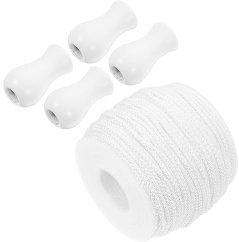 SHINEOFI Cordon de Rideau Blanc 22 MM X 50 M 4 Boutons en Bois Corde de Remplacement pour Stores Vénitiens Accessoires de Quincaillerie pour Stores D’Intérieur et Décoration