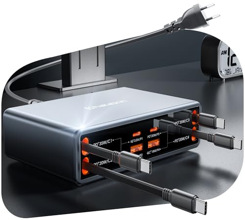 Caricatore retrattile 8 in 1 USB C, stazione di ricarica da 105 W per | Stazione di ricarica con 4 cavi retrattili, ricarica rapida GaN, compatibile con iPhone/iPad/MacBook/Galaxy/Pixel