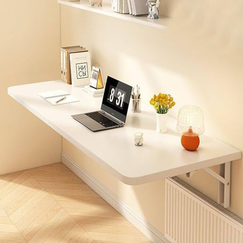 NEPHRA Tavolo Pieghevole a Muro Con Staffa, Scrivania Salvaspazio, Tavolo a Scomparsa in Legno, per Piccoli Spazi, Studio, Camera da Letto, Sala da Pranzo, Cucina(White,60 x 40 cm)