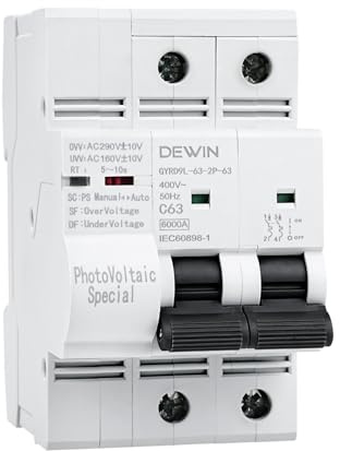 Jadeshay Magnetotermico de Autorearme Fotovoltaico 2P 63A 400V Disyuntor Reconexión Automática con Protección contra Sobretensiones Subtensión Interruptor Magnetotérmico Solar para Sistema PV