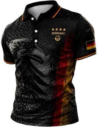 Fußball Trikot Herren Deutschland Wm Trikot 2026 Poloshirt mit Deutschem Flaggenprint Fan Poloshirts Deutschland Tshirt Kläppchenkragen Polo Shirts für Herren Sportshirt, S-5XL