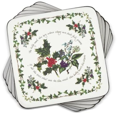 Portmeirion The Holly & Ivy Coasters, Multi-Colour, Set of 6