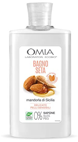 Omia Bagno Seta Erboristico Olio di Mandorla di Sicilia, Bagnoschiuma Ottimo per Pelli Delicate, Secche e Stressate, Azione Idratante, Dona Luminosità ed Elasticità, Dermatologicamente Testato, 400 ml