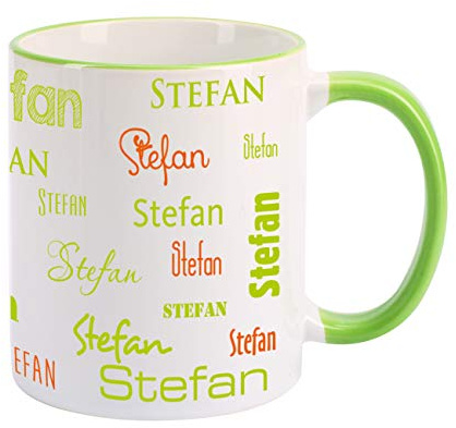 Herz & Heim® Namenstasse in verschiedenen Schriftarten 300 ml aus Keramik mit Farbauswahl Grün