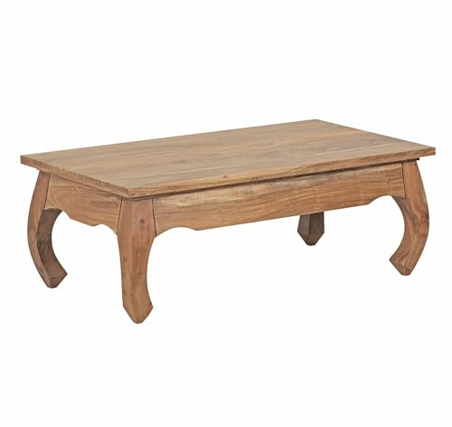 Wohnling Couchtisch 110x60x40 cm Akazie Massivholz Braun, Landhausstil | Wohnzimmertisch quadratisch, Sofatisch massiv mit einzigartiger Maserung, handgefertigtes Unikat, Kaffeetisch Natur