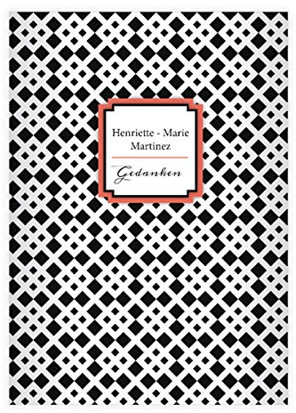 Kartenkaufrausch 4 personalisierte, Elegante grafische DIN A4 Schulhefte, Rechenhefte in schwarz weiß, Etikett: rot Lineatur 22 (Kariertes Heft)