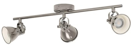 EGLO LED Deckenlampe Seras, 3 flammige Deckenleuchte industrial | Deckenstrahler aus Metall, Wohnzimmerlampe in Nickel-Antik, Flurlampe, Spots inkl. GU10 Leuchtmittel, warmweiß