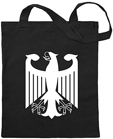 Kiwistar - Baumwolltasche - schwarz - Bundeswappen Deutschland o. Rahmen - Tragetasche Stoffbeutel Umhängetasche Langer Henkel