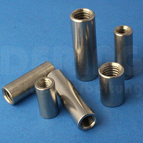 Gewindemuffen M6 X 20 rund Edelstahl A2 (VPE = 10 Stück) | Rundmuffen M6x20 | Langmuttern | Abstandshalter | Schildhalter | Verbindungsmuttern | Distanzmuttern | Verbindungs-Muffen | Distanzmuffen