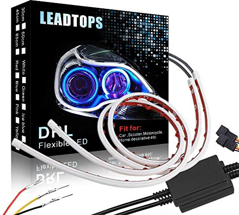 LEADTOPS Show Glow 2x 60CM Dual Color White-Amber Switchback Headlight LED Tube Strip Light DRL Daytime Running Light & Turn Signal Lamp For Car Autor Headlight