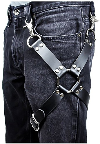 keland Sexy Punk Leder Hosenträger Käfig Bein Strumpfband Damen oder Herren Gürtel verstellbare Schnalle Riemen (Schwarz-A)