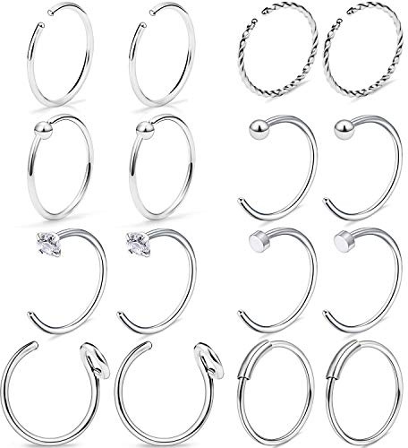 Mayhoop 20G Nasenpiercing Fake Nasenpiercings Chirurgenstahl Silber C-förmiger Nasenring Hoop Ring für Nasen Tragus Helix Ohr Nase Lippe Septum Piercing Schmuck Körperpiercing 16er 8mm