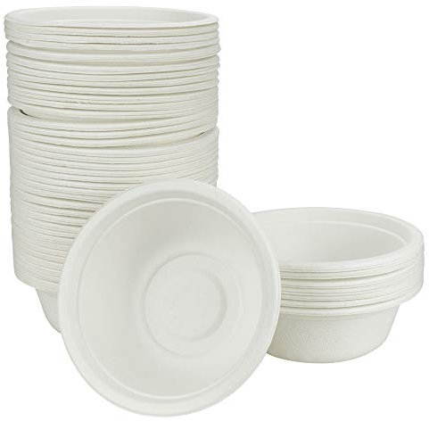 DECARETA 100 Stücke Einwegschalen Zuckerrohr Biologisch Abbaubar Suppenschale Pappe Schüssel Umweltfreundlich 350ml Papierschalen Suppe Einweggeschirr für Party Hochzeit Picknick