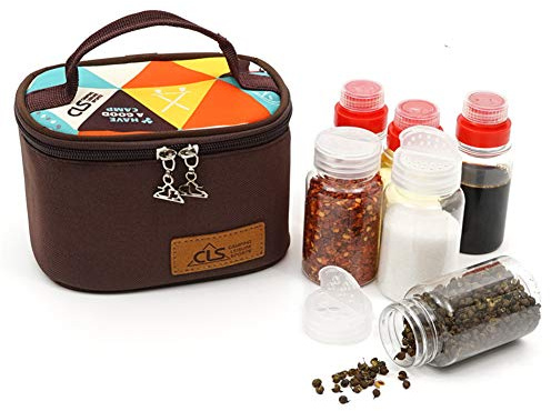 JasCherry 6 Unids/set Tarros de Especias Saleros y Pimenteros Tarros Hierbas Botella de Condimento de plástico Salsa para Barbacoa Camping al Aire Libre con Bolsa de Almacenamiento