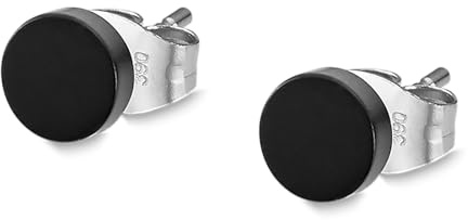 LOTUS STYLE Pendientes Hombre - Acero Inoxidable 316L - Cierre Seguro - Ligeros, Cómodos y Resistentes - Pendientes Negros 6.00 mm LS2165-4/1