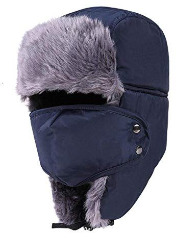 Russen Mütze Herren Herrenmütze Mit Ohrenklappen Sturmhaube Bomber Hüte Kappen Schal Frauen Russische Trapper Hut Trooper Ohrklappe Schnee Ski Hut Kappe Mit Scarve-Navy