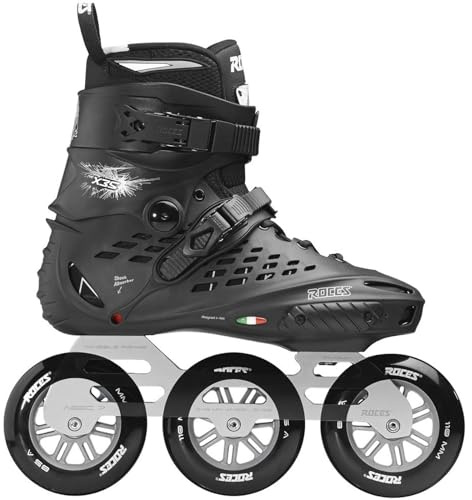 ROCES Men's X35 3X110 TIF Durable Adjustable Maneuverable Outdoor Urban 3 Wheel Freestyle Hard-Boot Inline Racing Skates with Secure Closure System & Invisible Frame,Black/Silver, 13