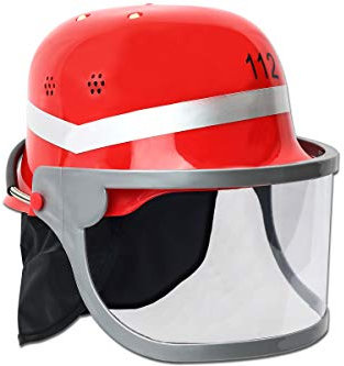 Trendario Feuerwehrhelm Für Kinder und Erwachsene, verstellbar mit Klappvisier & Nackentuch - Deutsche Ausführung in Rot - ideal für Karneval & Mottopartys Kostüm